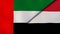 The flags of United Arab Emirates and Yemen. News, reportage, business background. 3d illustration