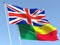 The flags of United Kingdom and Benin on the blue sky. For news, reportage, business. 3d illustration