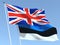 The flags of United Kingdom and Estonia on the blue sky. For news, reportage, business. 3d illustration