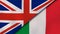 The flags of United Kingdom and Italy. News, reportage, business background. 3d illustration