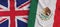 Flags of United Kingdom and Mexico. Linen flags close-up. Flag made of canvas. Mexican. Great Britain. UK flag. State national