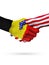 Flags of United States and Belgium countries, overprinted handshake.