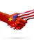 Flags of United States and China countries, overprinted handshake.
