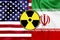 Flags of United States and Iran with Nuclear icon