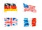 Flags of USA, Great Britain, France, Germany hand drawn watercolor illustration.