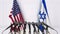 Flags of the USA and Israel at international meeting or conference. 3D rendering