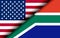 Flags of the USA and South Africa divided diagonally