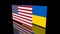 Flags of the USA and Ukraine. 3d simulation. Friendship of countries.