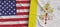 Flags of USA and the Vatican. Linen flags close-up. Flag made of canvas. United States of America. The Holy Throne. State national