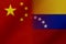 Flags of Venezuela and China that come together showing a concept that means trade, political or other relationships between the t