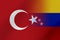 Flags of Venezuela and Turkey that come together showing a concept that means trade, political or other relationships between the