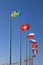 Flags of the world on flagpoles on the background of blue sky