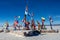 Flags of the world flying outside the Playa Blanca salt hotel on the Salar de Uyuni