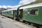 Flam wagon train in Norway. Norwegian tourism highlight. Railway