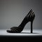 Flamboyant Black Suede 3d Heels On Grey Background