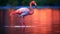 A flamboyant flamingo gracefully standing in shallow water. AI Generative