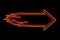 Flame arrow neon sign. Bright glowing symbol on a black background.