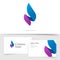 Flame candle logo as abstract spear blue violet color fire energy vector logotype business visiting card template design