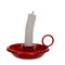 Flame gone out, bent candle in old red candlestick holder, Relationship concept, metaphor isolated on white background.