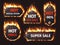 Flame hot sale labels. Burning discount stickers, different shapes flaming effect banners, badges with fires, shopping