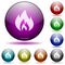 Flame icon in glass sphere buttons