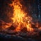 Flame ignites wood, forming a glowing bonfire in natures embrace