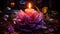 Flame illuminates flower, symbolizing love and spirituality generated by AI