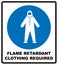 Flame retardant clothing required sign. Vector illustration