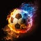 Flame Soccer ball spinning on fire and glowing