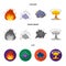 Flame, sparks, hydrogen fragments, atomic or gas explosion. Explosions set collection icons in cartoon,flat,monochrome