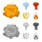 Flame, sparks, hydrogen fragments, atomic or gas explosion. Explosions set collection icons in cartoon,monochrome style