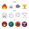 Flame, sparks, hydrogen fragments, atomic or gas explosion. Explosions set collection icons in cartoon,outline,flat