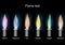 flame test. Bunsen burners with color Flame on dark background