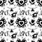 Flame Y2K Seamless fire pattern heart, flower, Psychedelic vector black background Retro Style. Funky summer abstract