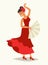 Flamenco dance vector illustration. Women in traditional red dress