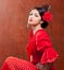 Flamenco dancer Spain woman gipsy with red rose