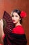 Flamenco dancer woman gipsy red rose spanish fan