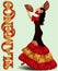 Flamenco. Dancing spanish girl with fans, vector