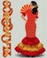 Flamenco. Elegant dancing spanish woman with flamenco fan