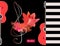 Flamenco musical logo. Luxury red piece of cloth, big lily flower and silhouette half of guitars on black background. Concert