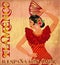 Flamenco Spain love wallpaper with spanish girl and fan, vector