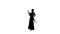 Flamenco. Woman is dancing with a manton . White background. Silhouette. Slow motion