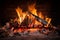 Flames and ash emerge from a burning wood stove, warming surroundings