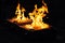 Flames after casting a workpiece in a foundry - production of s