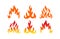 Flames hot burn icon set