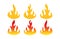 Flames hot burn icons set