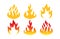 Flames hot burn icons set