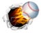 Flaming Baseball Ball Tearing a Hole in the Background