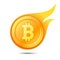 Flaming bitcoin symbol, icon, sign, emblem. Vector illustration.