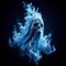 Flaming blue ghost with haunting expression